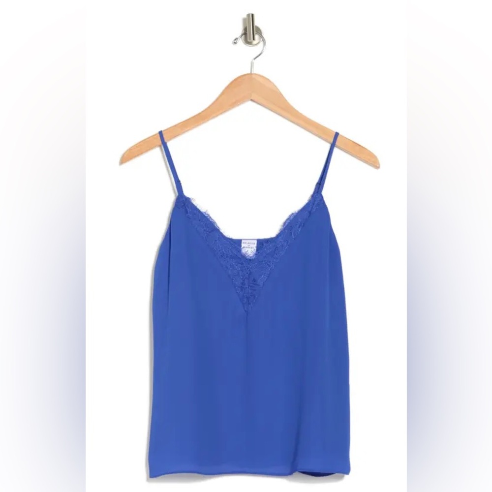 Melrose and Market Lace Cami Medium Blue Spaghetti Strap Chiffon V-neck